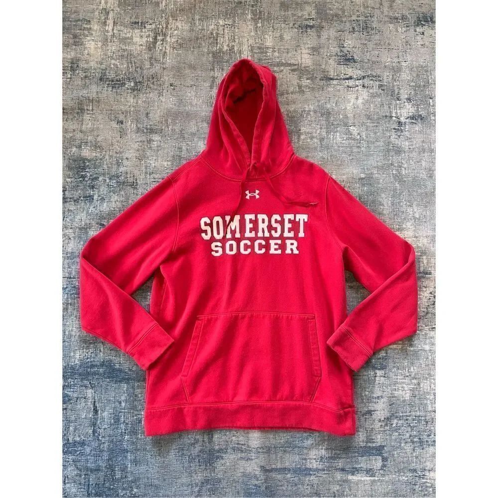 Under Armour Red White Loose Fit Somerset Soccer Hoodie Men's Medium